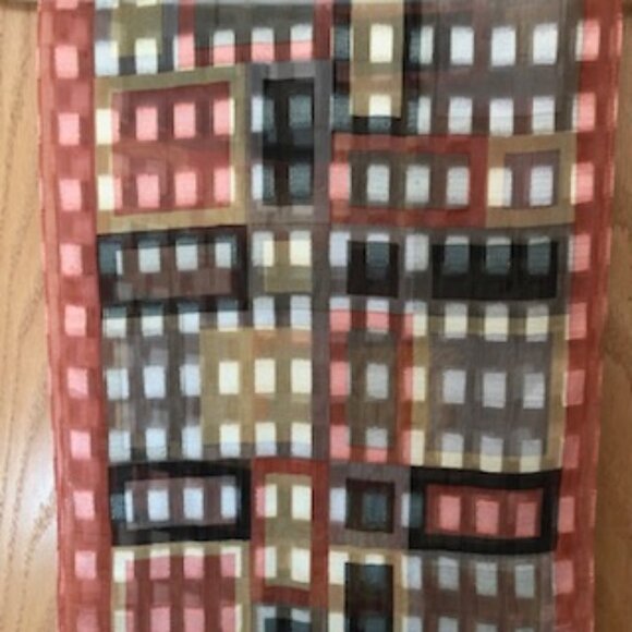 3/$15 Sparkly Salmon Pink Orange Rectangles Abstract Oblong Scarf Excellent - Picture 5 of 6